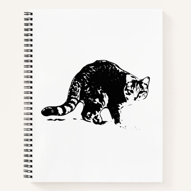Tabby Cat Full‑Body Black & White Notebook (Front)