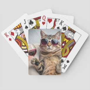 TABBY CAT FUNNY WINE PLAYING CARDS