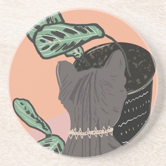 Tabby Cat Grey Plants  Two-Tone  Coaster (Front)