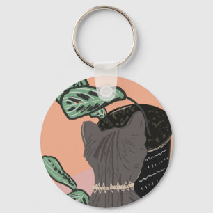 Tabby Cat Grey Plants Two-Tone Keychain