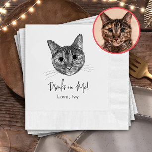 Tabby Cat Hand Drawing Personalized Drinks On Me Napkin