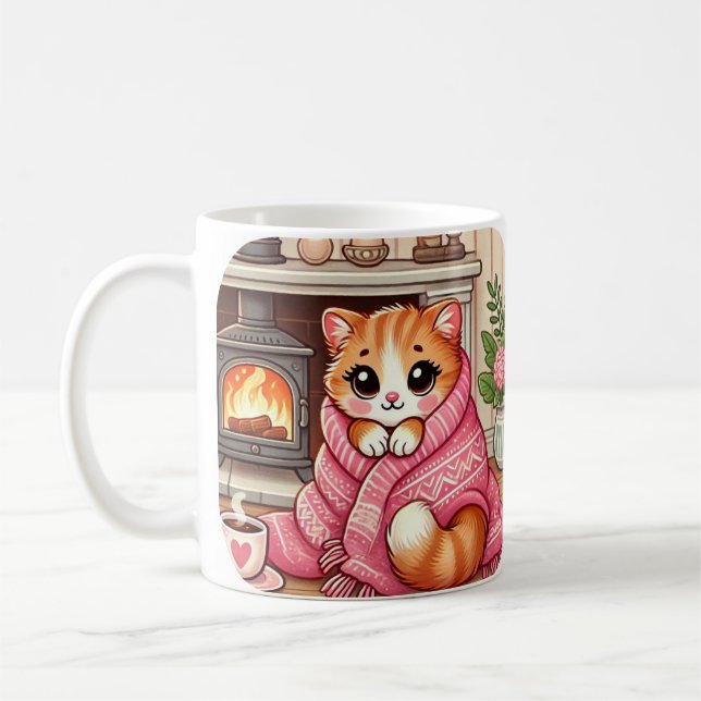 Tabby Cat In A Blanket Poem Coffee Mug (Left)