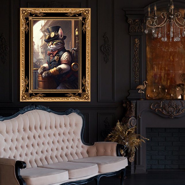 Tabby Cat in a Steampunk Outfit AI Generated Photo Print (Creator Uploaded)