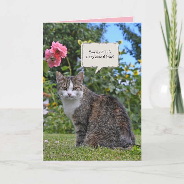 tabby cat in garden birthday card (Front)