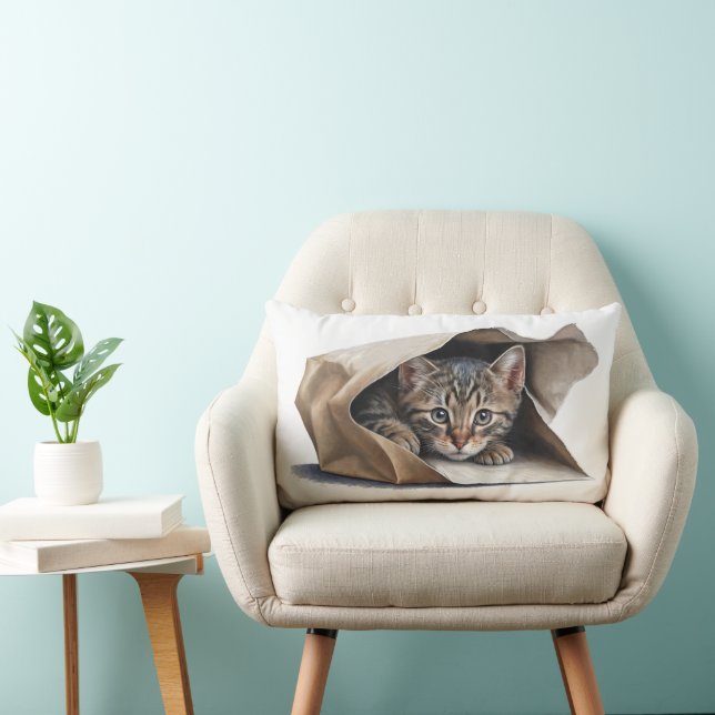 Tabby Cat In Paper Bag  Lumbar Pillow (Chair)