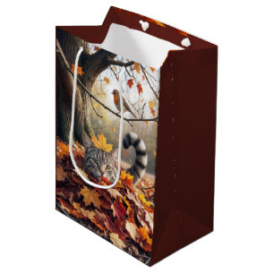 Tabby Cat In Pile of Fall Leaves Medium Gift Bag
