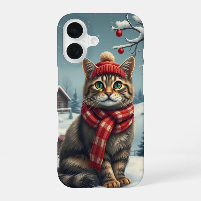 Tabby Cat in Preppy Winter Attire and Hat   iPhone 16 Case (Back)