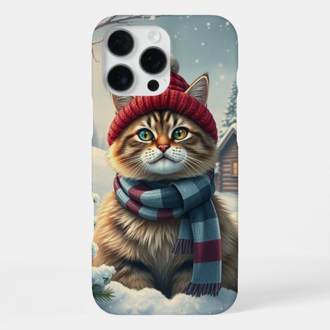 Tabby Cat in Preppy Winter Attire and Hat iPhone Case (Back)