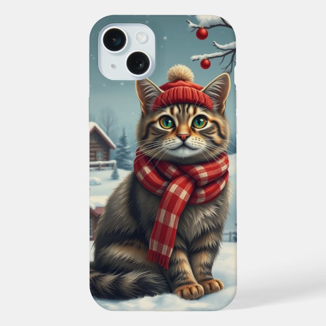 Tabby Cat in Preppy Winter Attire and Hat   iPhone Case (Back)
