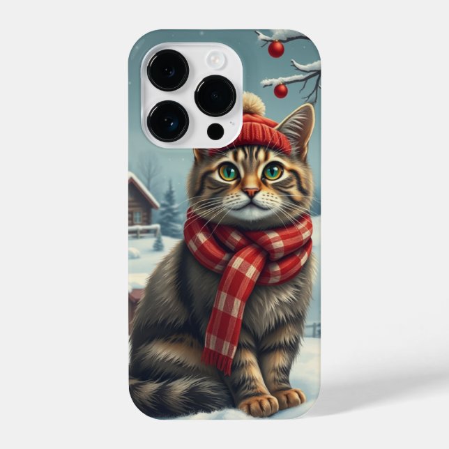 Tabby Cat in Preppy Winter Attire and Hat   iPhone Case (Back)