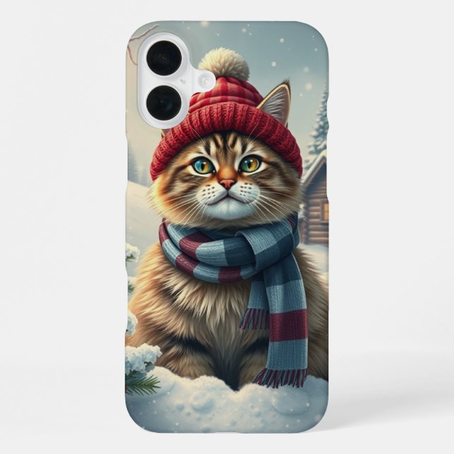Tabby Cat in Preppy Winter Attire and Hat iPhone Case (Back)