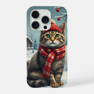 Tabby Cat in Preppy Winter Attire and Hat   iPhone 15 Pro Case