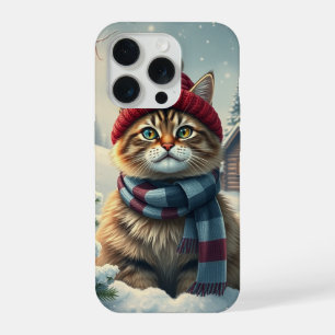 Tabby Cat in Preppy Winter Attire and Hat iPhone 15 Pro Case