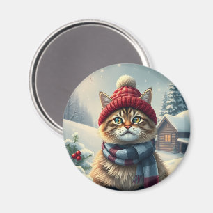 Tabby Cat in Preppy Winter Attire and Hat Winter Magnet