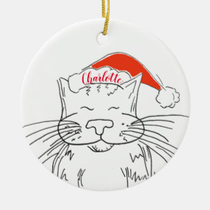 Tabby cat in Santa hat Christmas Ceramic Ornament