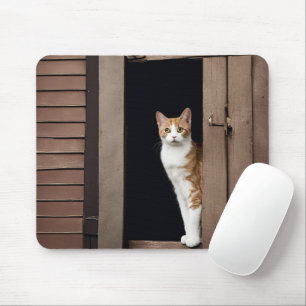 Tabby Cat in Shed Doorway Mouse Pad