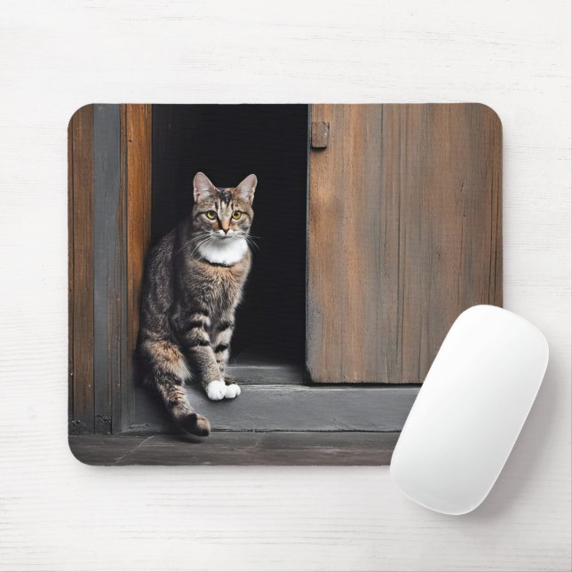 Tabby Cat in Shed Doorway Mouse Pad (With Mouse)