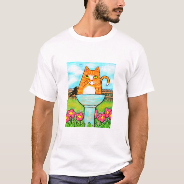 Tabby Cat In The Birdbath T-Shirt (Front)
