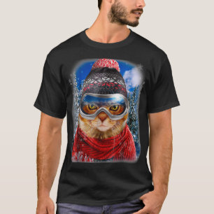 Tabby Cat in Winter Ski Snowboarding Sport Wear  T-Shirt