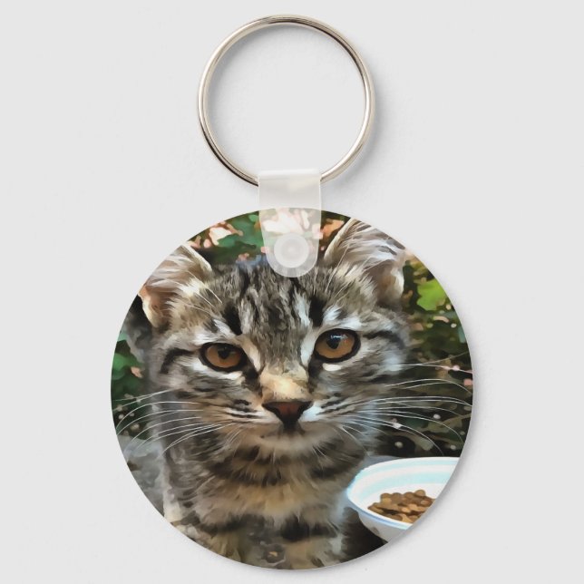 Tabby Cat Kitten Making Eye Contact Keychain (Front)
