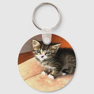 Tabby Cat Kitten Pet Portrait Keychain