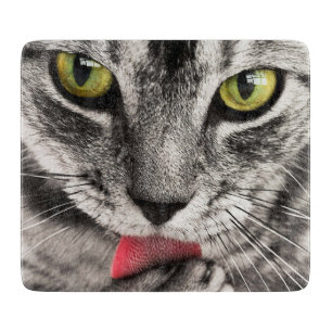 Tabby Cat Licking Paw Cutting Board