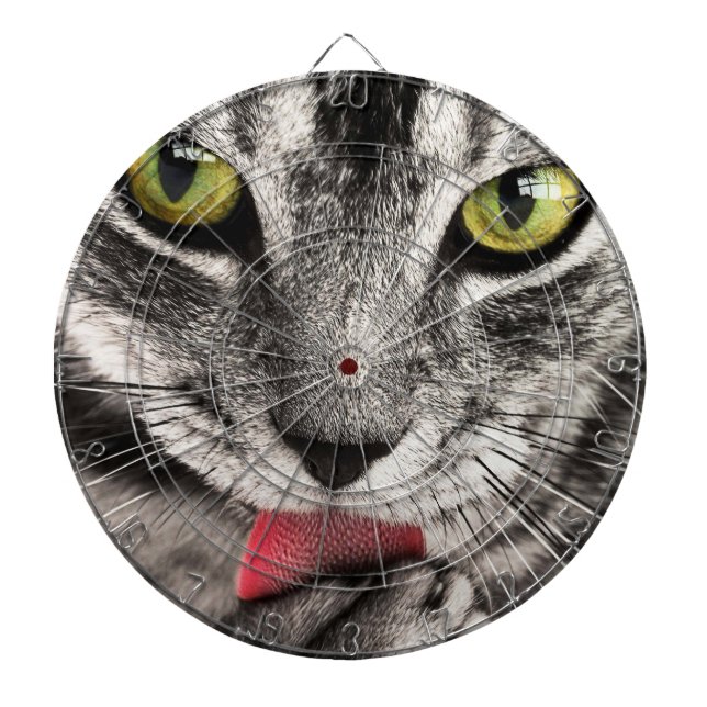 Tabby Cat Licking Paw Dartboard (Front)