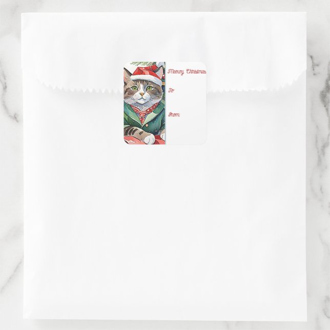 Tabby Cat Meowy Christmas Gift Tag (Bag)