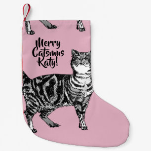 Tabby Cat Merry Catsmus Pink Christmas Stocking