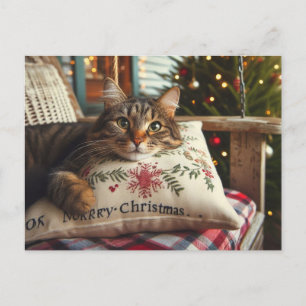 Tabby Cat Merry Christmas AI Postcard
