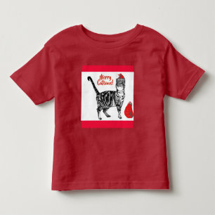 Tabby Cat Merry Christmas Catsmus Red Funny Cats Toddler T-shirt