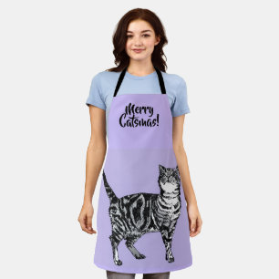 Tabby Cat Merry Christmas Purple lavender Stocking Apron