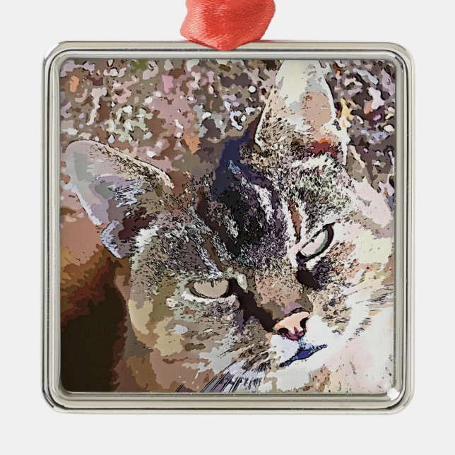 TABBY CAT METAL ORNAMENT (Front)