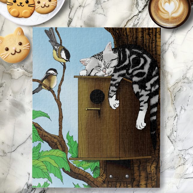Tabby Cat Napping Birdhouse Jigsaw Puzzle (Creator Uploaded)