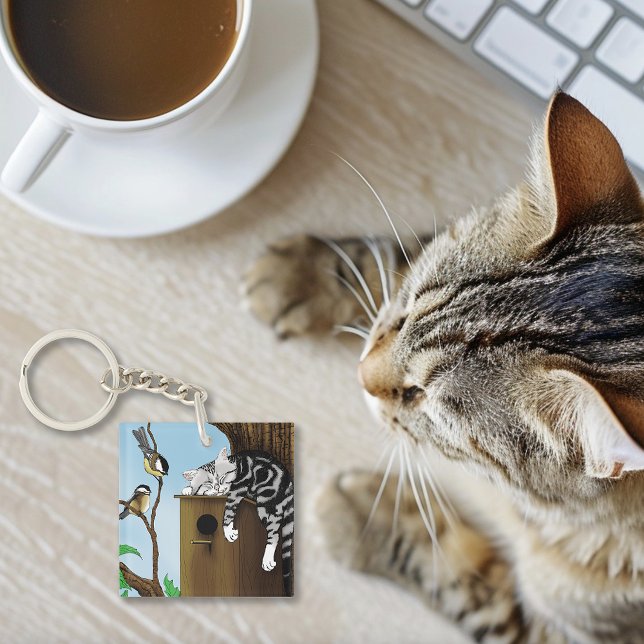 Tabby Cat Napping Birdhouse Keychain (Creator Uploaded)