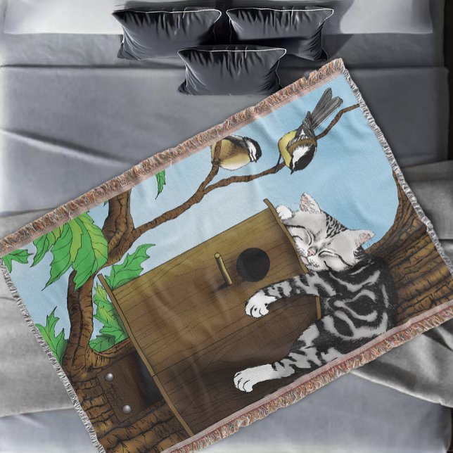 Tabby Cat Napping Birdhouse Throw Blanket (Creator Uploaded)