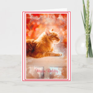 Tabby Cat on a Fence Birthday Greeting Card