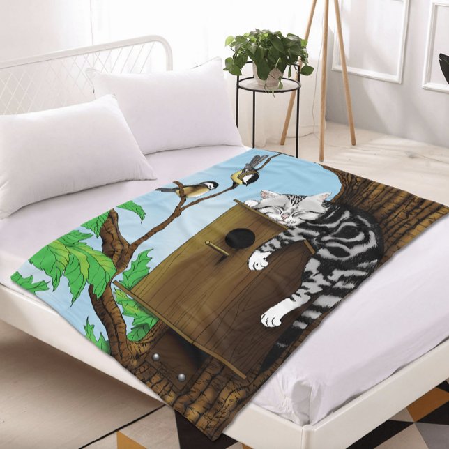 Tabby Cat on Birdhouse Fleece Blanket (Creator Uploaded)