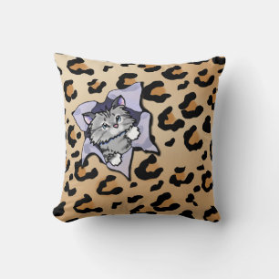 Tabby Cat On Leopard Print Throw Pillow