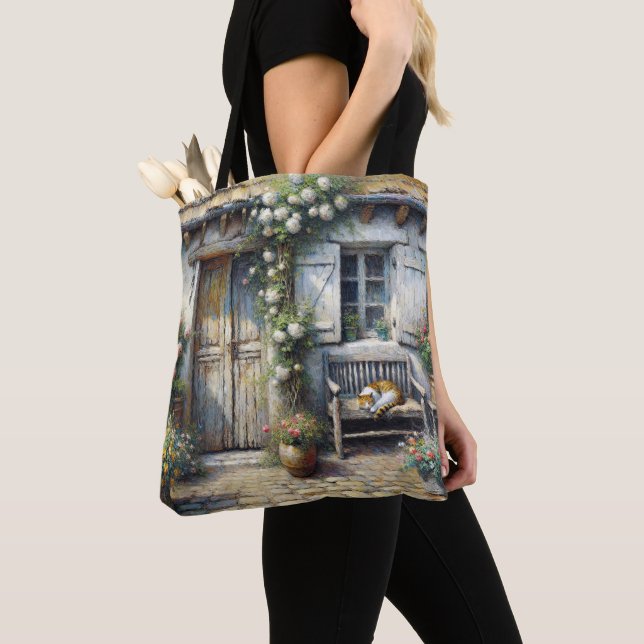 Tabby Cat On Old Bench Tote Bag (Close Up)