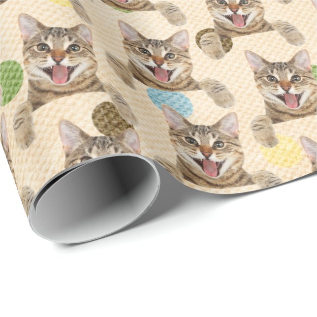 Tabby Cat On Polka Dots Wrapping Paper (Roll Corner)