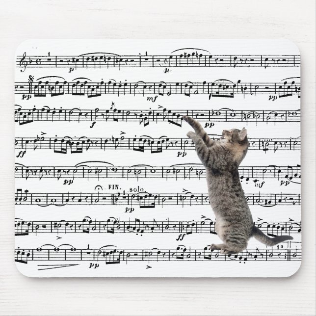 Tabby Cat On Sheet Music Mouse Pad (Front)