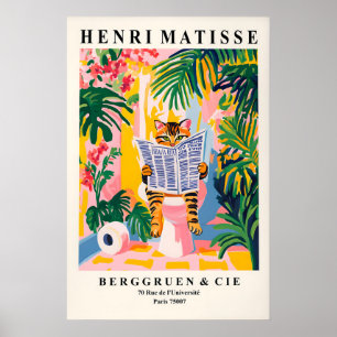 Tabby Cat on Toilet Art Print Funny Matisse Style