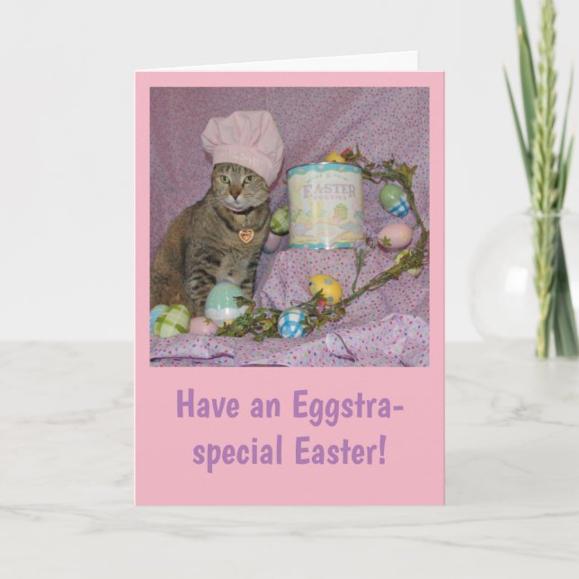 Tabby cat painting Easter eggs Holiday Card (Front)