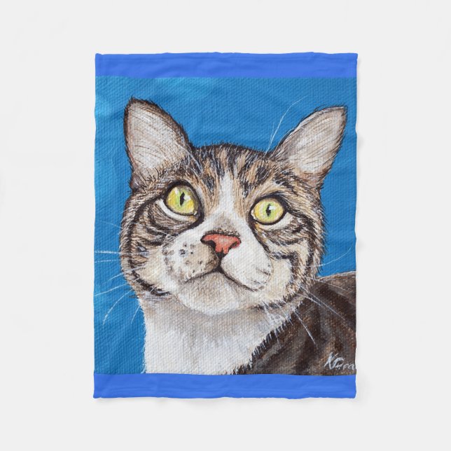 Tabby Cat Painting Fleece Blanket (Front)