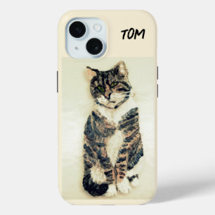 Tabby Cat Painting Personalized iPhone 15 Case