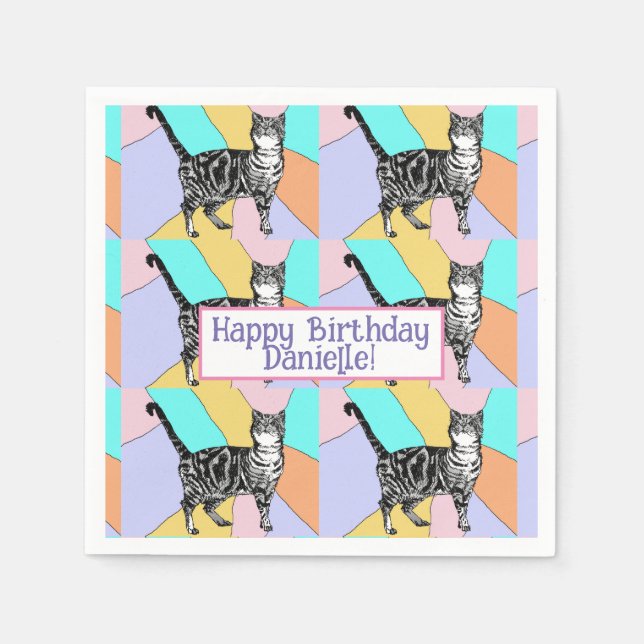 Tabby Cat Pastel Birthday Cats Cake Favor Box Napkin (Front)