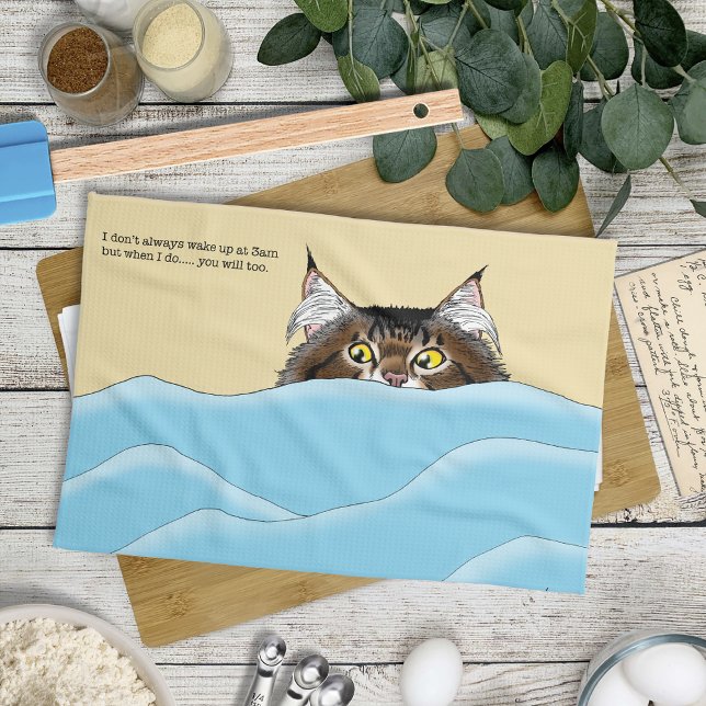 Tabby Cat Peeking Blue Funny Kitchen Towel (Creator Uploaded)