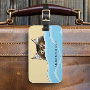 Tabby Cat Peeking Blue Funny Luggage Tag