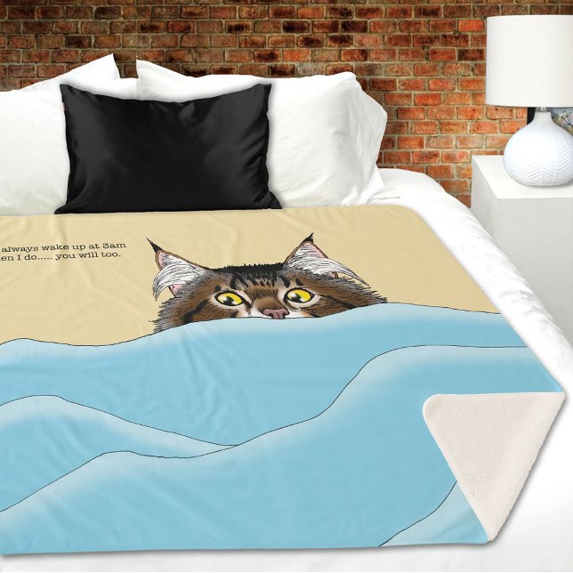 Tabby Cat Peeking Blue Funny Sherpa Blanket (Creator Uploaded)